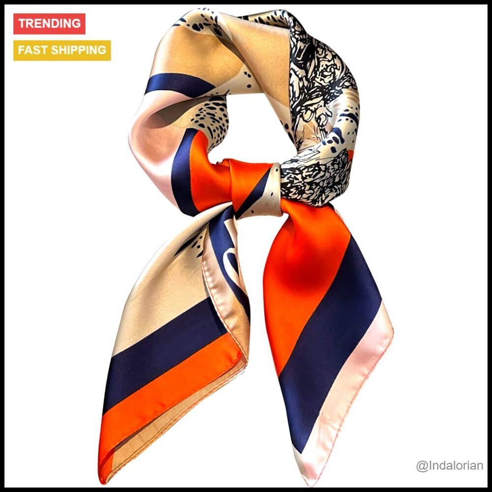 Silk Feeling Satin Scarf Square Neck Fashion Accessory Chic Elegant Versatile